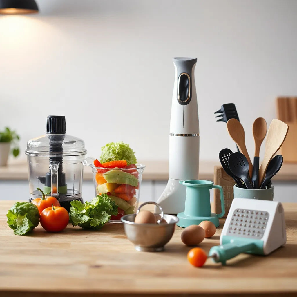 A neat assortment of multi-use kitchen tools on a bright countertop